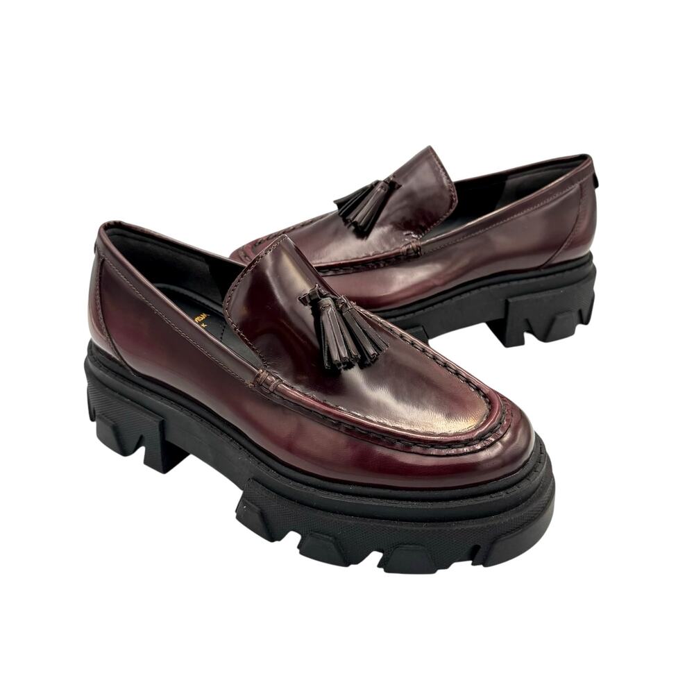 Sam Edelman Dandrea Burgundy Leather Mega Lug Tailored Chunky Platform Loafers